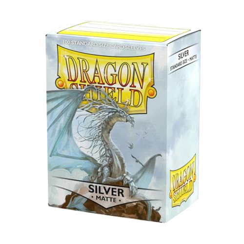 Dragon Shield | Standard Size Card Matte Sleeves | 100 CT - Smooth & Tough Premium TCG Sleeves | Compatible with Pokemon, Flesh & Blood, One Piece & Magic The Gathering | Silver - Matte