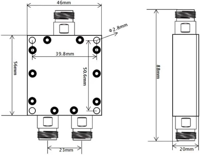 N-Type 2-Way Power Splitter 600-6000MHz, Microstrip RF Combiner 50 Ohm