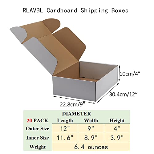 Image of RLAVBL 12x9x4 Inches Shipping Boxes Set of 20, White Small Corrugated Cardboard Box, Mailer Boxes for Packing Small Business