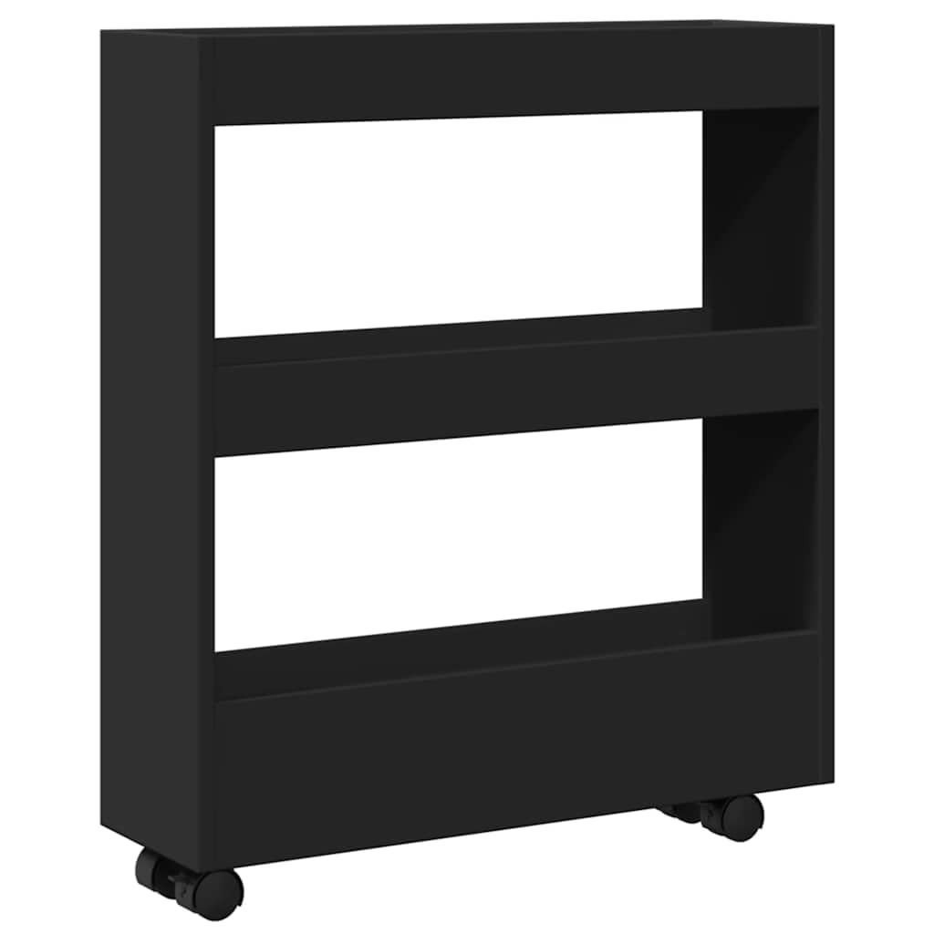 Carro de almacenamiento estrecho de 3 niveles, color negro | Fácil de mover con ruedas, 2 ruedas bloqueables, versátil para cocina, baño, sala de estar