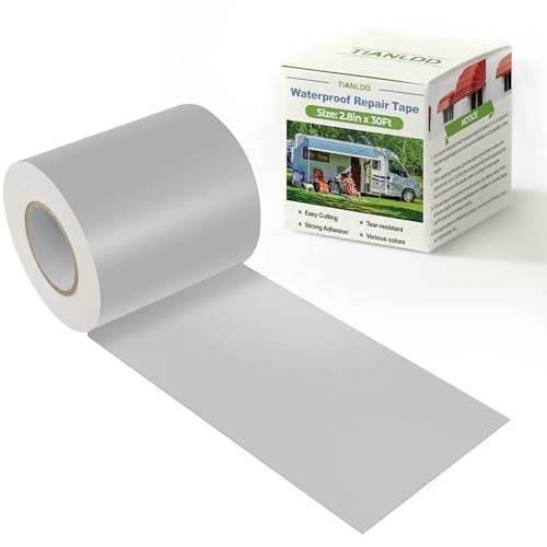 TIANLDD Waterproof Repair Tape for Fabric,RV Awning,Boat Covers,Tents,Tarp,Heavy Duty Outdoor Repair Patch - 2.8IN x 30FT（Silver）