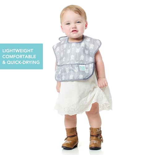 Bumkins Bibs for Girl or Boy, SuperBib Baby and Toddler for 6-24 Mos, Essential Must Have for Eating, Feeding, Baby Led Weaning Supplies, Mess Saving Catch Food, Waterproof Soft Fabric, Gray Arrows4