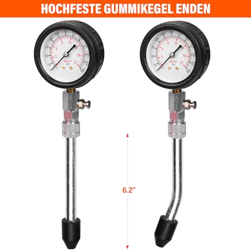 HATANSE Kompressionstester Kompressionsprüfer Kompressionsmesser Benzin mit 4 Adapter M10 M12 M14 M18 Messen 0-20 bar oder 0-300 psi für KFZ LKW Auto Motorrad (Rot)