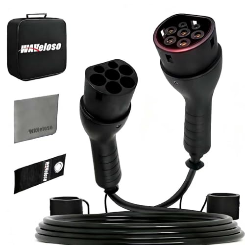 Waveloso Type 2 EV Charging Cable 22KW | 32A | 5 Metre | 3 Phase | Mode 3 Type 2 Charging Cable Fast Electric Vehicle Car Plug-in Hybrid/EVs for Model S/X/Y/3 ID.3-5 E-Tron e-208 Zoe