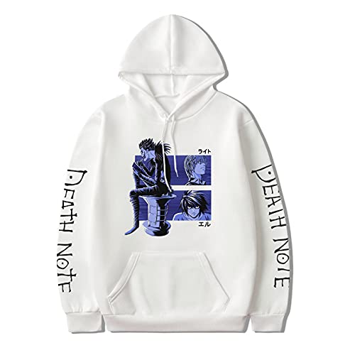 Image of Death Note Hoodie Anime Yagami Light Cosplay Costume L·Lawliet Casual Long Sleeve Pullover Sweatshirt for Men and Women White