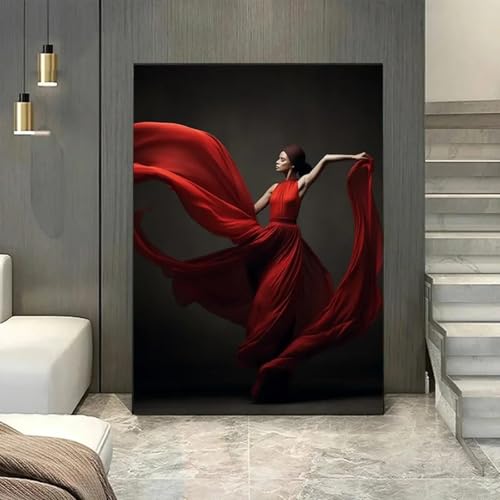 Impression sur toile HD fille à la jupe rouge vintage 40x60cm pour salon