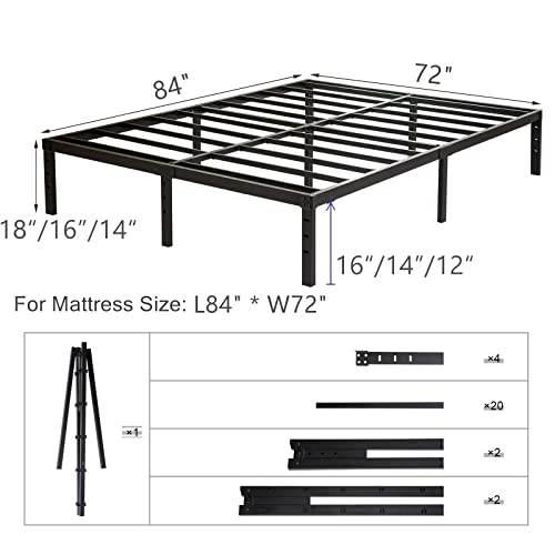Wulanos California King Bed Frames 18 Inches Tall, 3500Lbs Heavy Duty Metal Platform With Steel Slats Support, No Box Spring Needed, Sturdy And Noise-Free #TOP1