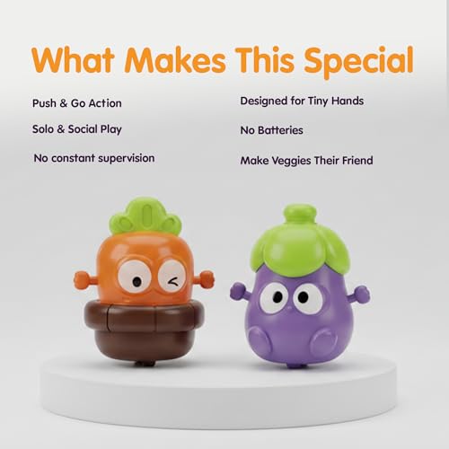 Image of Press & Go Veggie Runner Toy Pack of 2 for Kids with Bright Brinjal & Carrot Designs, Push and Go Action Toy Cars, Best Gift for Kids, 3+ Years