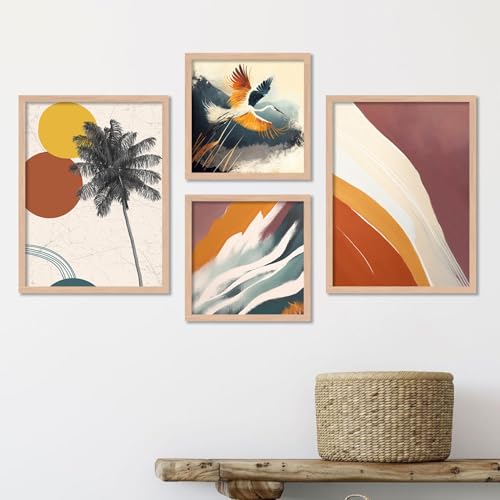 Image of kotart Minimal Colorful Abstract Modern Art Wall Painting with Frame for Living Room Bedroom Hall Office - Framed Painting for Wall Decoration - Wall Decor for Home - Set of 4 (Art 7, 13X17 inch)