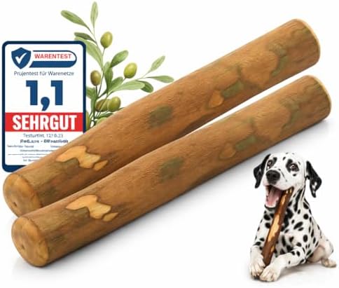 PetLove Kauholz für Hunde aus Olivenholz, 2er Pack S (50-140g) | Natürlicher Holzknochen mit Olivenöl für kleine Hunde und Welpen, langlebiges Kauspielzeug zur Zahnpflege