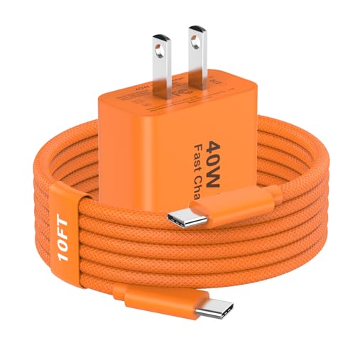 iPhone 17 Pro Max Charger Fast Charging, 40W USB C iPhone 17 Fast Charger Block with 10 FT Long Type C to C Charging Cable Cord for iPhone 17/17 Pro Max/17 Pro/Air/16/16 Pro Max/15/15 Pro Max, Orange