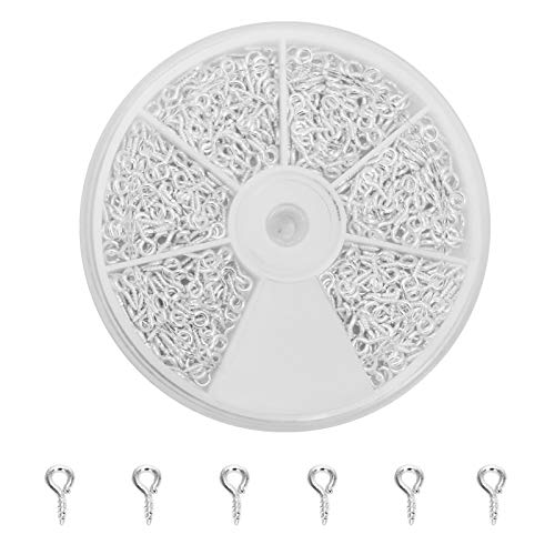 Coolrunner 600Pcs Small Screw Eye Pins, Eye Pins Hooks, Eyelets Screw Threaded Silver Clasps Hooks Eye Screws For Jewelry Making (600) (White) (White) #TOP5