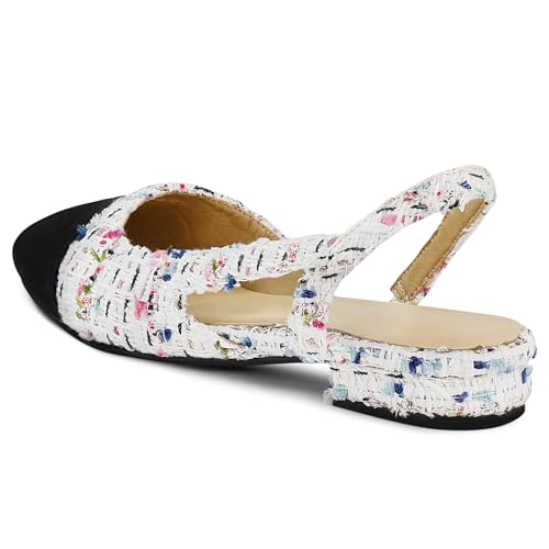 Image of MICIFA slingback flats for women, Round Toe Low heel Sandals Fashion Splicing Dress Shoes for Women