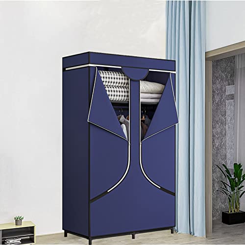Sorcedas Portable Wardrobe Closet Storage Organizer Metal Hanging Rack Non-Woven Fabric 34 Inch Coffee (34 Inch, Blue) #TOP2