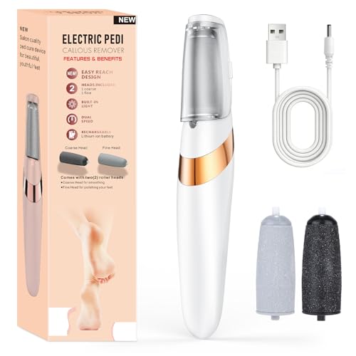 Electric Pedi Callus Remover Foot File Dead Skin Remover for Feet Pedicure Tools for Heels 2 Speeds Coarse and Fine Heads with LED Light Removes Rough and Dry Skin for Smoother Feet