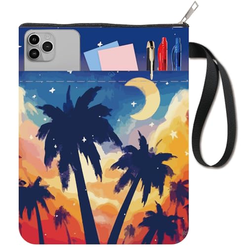 CRASPIRE Coconut Tree Book Sleeve Cover Seaside Scenery Book Cloth 11x8.7inch Zipper Front Pocket Washable Fabric Book Pouch Protector for Readers Freind Accessories Hardcover Textbook