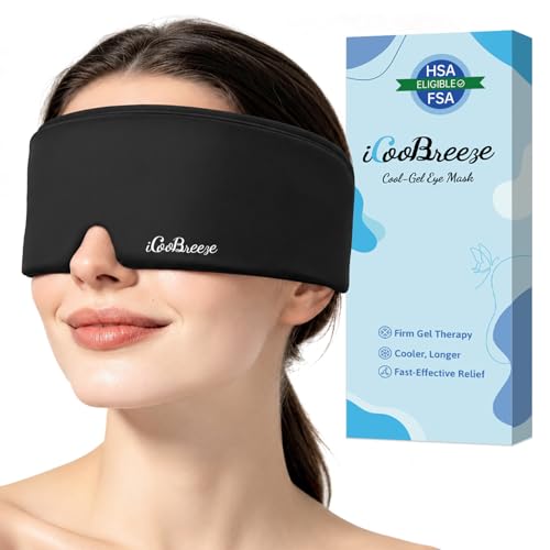 Cooling Eye Mask for Puffy Eyes, Headache and Migraine Relief Gel Eye Mask, for Headache, Puffiness, Eye Strain, Sinusitis & Post-Surgery Care – Large Soft Reusable Cold Eye Compress (Black)