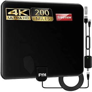 TV Aerial, 2022 NEWEST Indoor TV Aerial 200+Mlies Range with Smart Amplifier Signal Booster Support 4K 1080P HD VHF UHF Freeview for All Types of Home Smart Television - 17FT Coax HDTV Cable