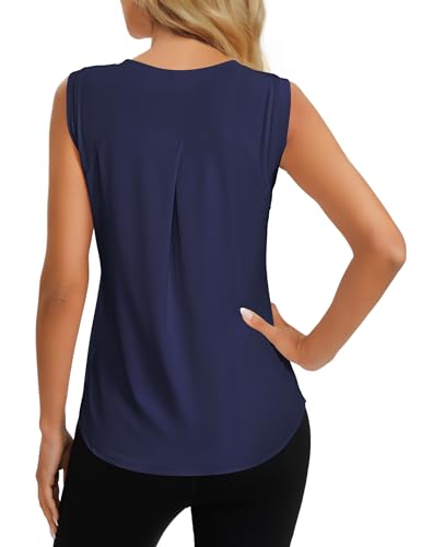 Dawnrole Workout Tank Top for Women Gym Athletic Sleeveless Yoga Shirt Crew Neck Tops Navy Blue