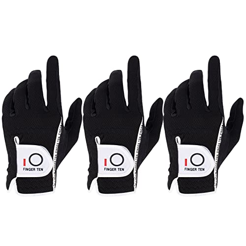 FINGER TEN Golf Glove Men Left Hand Right Rain Grip Value 3 Pack