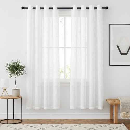 NICETOWN Sheer Curtain Set for Dining Room - 72 Inches Long Translucent Grommet Voile Light Filtering Drapes for Kids Room, White, Set of 2 White 52"W