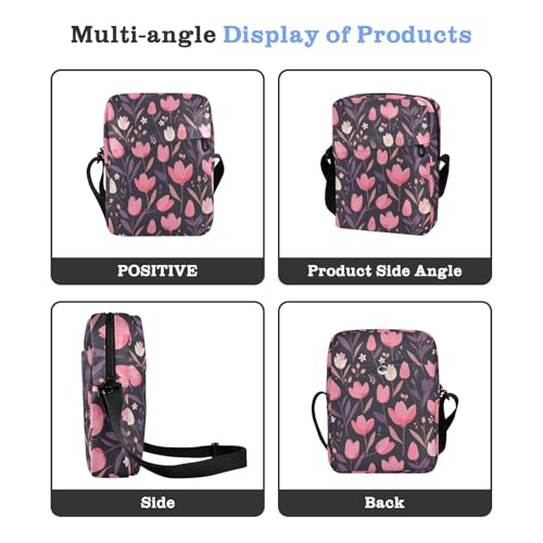 KLL Pink Flower Purple Leaves Flat Illustration Style small messenger bag for women Vegan Leather shoulder bag crossbody Shopping Shoulder Handbags4