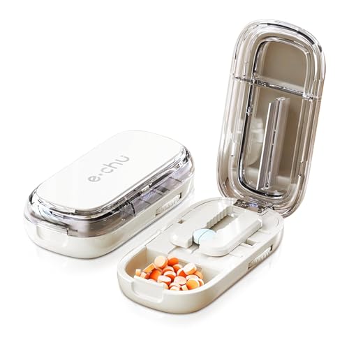 LAIVIYA Cortador De Pastillas, Beige Partidor De Pastillas, 1/2 Corta Pastillas Con Compartimento De Almacenamiento, Guillotina De Pastillas Para Dividir Y Transportar Medicamentos Diarios Mascotas