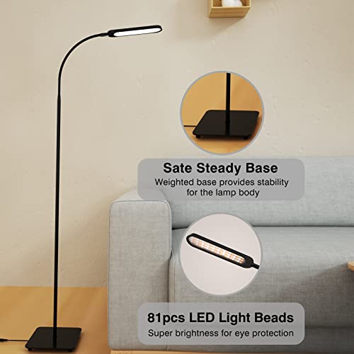 Koopala Led Floor Lamp, Bright Tall Standing Lamp With 4 Brightness Levels&4 Color Temperatures, Adjustable Gooseneck, Touch Control, Standard Lamp, For Study/Living Room/Bedroom/Office/Reading-Black #TOP3