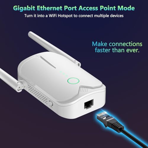 WiFi Extender Signal Booster Up to 5000sq.ft and 50+ Devices, WiFi Range Extender, Wireless Internet Repeater, Long Range Amplifier with Ethernet Port, 1-Key Setup, Access Point, Alexa Compatible