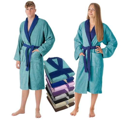 LEBENGOOD Albornoz Hombre 100% Algodón Rizo Americano 450 gsm – Bata de Baño para mujer Ducha, Suave, Absorbente, Unisex, OEKO TEX® (BicHom Aqua, M)