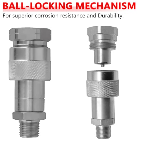 Image of 3 /8 inch NPT 10000 PSI Hydraulic Quick Coupler Set | Heavy-Duty Carbon Steel Quick Disconnect Couplings for Enerpac C-604, Parker 3000 Series | Includes Male & Female Plugs with Dust Caps