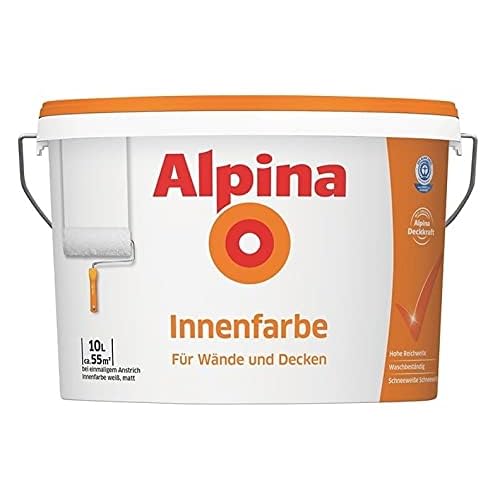 Alpina Innenfarbe, universelle Wandfarbe, 10 Liter, weiß, matt