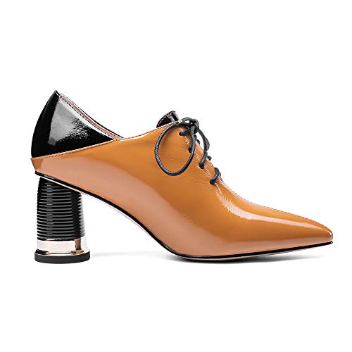 TinaCus Women's Patent Leather Pointed Toe Handmade Selftie Mid Chunky Heel Casual Pumps Shoes4