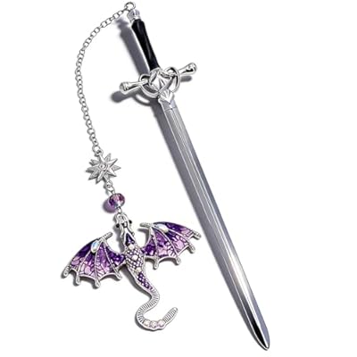 Marcapáginas Dragón, 20.5cm Marcapáginas de Espada y Dragón con Nombre Personalizado - Regalo de Aniversario, Cumpleaños para Hombres, Amantes de Los Libros, Mujeres, Marcadores de Fantasía (Morado) | Ya disponible en tu tienda friki favorita! En mundofriki.es!