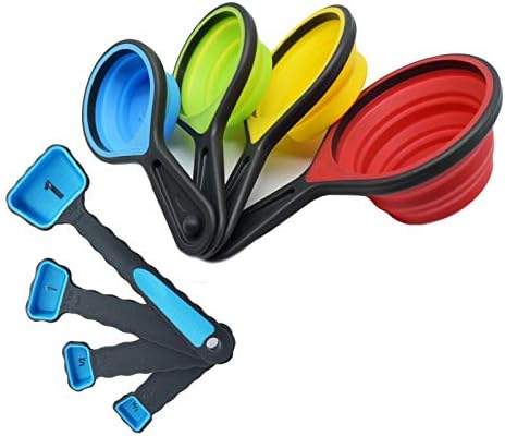 Silicone Measuring Cups & Spoon Set 8 Pack Colorful Collapsible Baking Measurement Tools