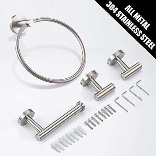Lairuier Bathroom Hardware Set, 4-pieceTowel Bar Set Include Toilet Paper Holder,Towel Ring and 2 Towel Hooks Stainless Steel Wall Mounted Bathroom Hardware Accessories Set (Brushed Finish) - Thumbnail 7