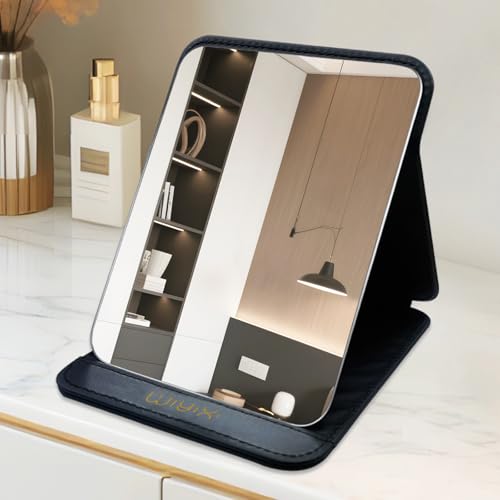 SYHITOU Foldable Travel Makeup Mirror, Adjustable Angle Portable Standing Vanity Mirror, Compact PU...