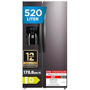 Midea KS-DDX 6.32 WT Side-by-Side Kühl-/Gefrierkombination/ 178,8 cm Höhe/ 254 kWh/Jahr/No Frost/Dual Inverter Compressor/mit 3in1 Wasser-/Eisspender und Wassertank, Dark Inox