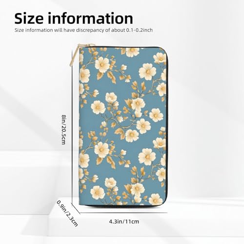 Leather Thin Slim Wallets for Women Men - Fashion Classy Blossom White Print Card Wallet Holder with Zipper2