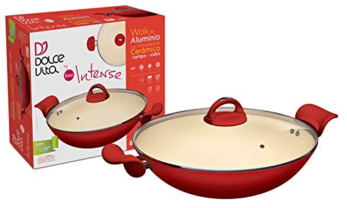 Panela Wok 32 cm de Alumínio com Revestimento Antiaderente Cerâmico, AIM9798-VM, Euro Home