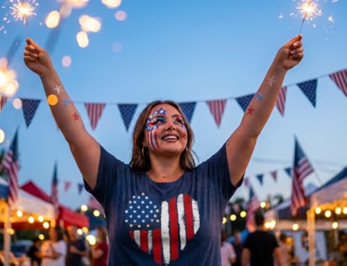 Image of ForHailey Women's 4th of July Patriotic Shirts Graphic Tees USA Shirt American Flag Short Sleeve Tunic Tops