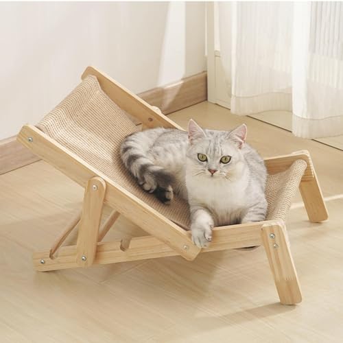 Vuggdt Sisal Cat Bed | Elevated Deck Chair | Natural Wooden Scratcher Lounge | Adjustable Kitten Pet Cot for Indoor All Seasons