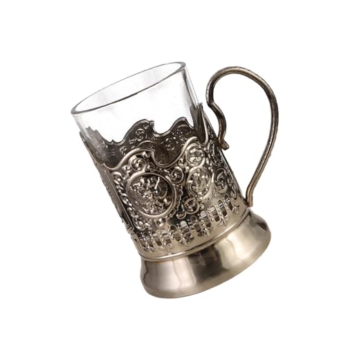 ZWTPGKRD Ensemble de verres à thé chaud russes en cristal avec porte-verres en métal - Design rétro - Pour homme et femme
