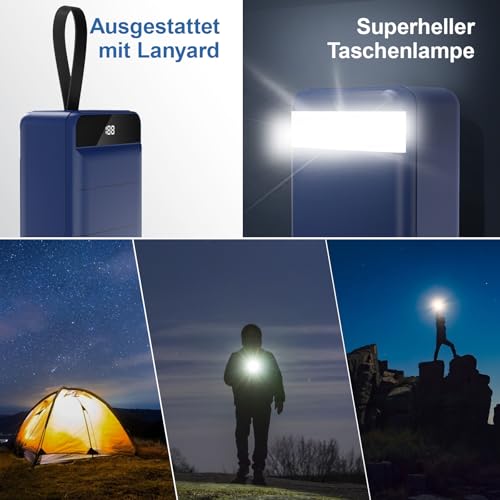 PDBEST 60000mAh Power Bank, 22,5W Powerbank PD USB-C Schnellladefunktion Externe Akku mit 4 Ausgänge und 3 Eingänge, kompatibel mit Smartphone, Tablets, Tablet usw Blue 6