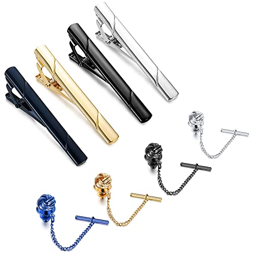 Jstyle 8Pcs Tie Clips For Men Tie Tack With Chain For Wedding Business Accessories Black Silver Gold Tone Tie Pin Clips #TOP10