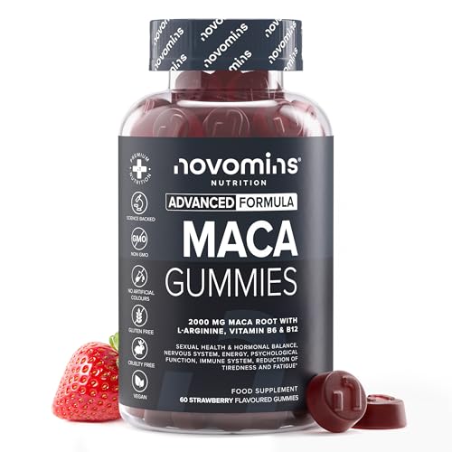 Maca Complex 2000mg - met 100% Peruaans Zwart Maca, L-Arginine, Vitaminen B12 & B6-60 Gummies - 1 Maand Voorraad - Veganistisch Alternatief voor Pillen & Capsules - Novomins
