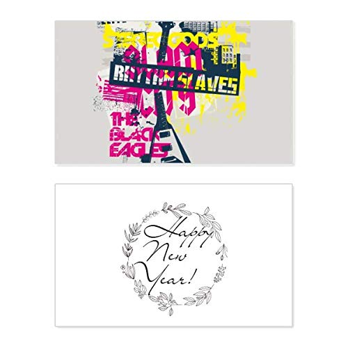 Carte guitare rose jaune pour vœux de Nouvel An et message musical