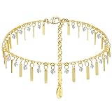 DAZLIME Anklets for Women Large Ankle,Waterproof Adjustable Anklelettes,14k Gold Anklets Are Designed To Resist Tarnishing,The Dainty And Cute Design. (Anklets-Tassel zircon-B)