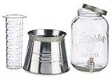 ✅ Depósito de 3800 ml TIENDA EURASIA® Dispensador de Agua/Bebidas con Grifo - Recipiente de Cristal y Dosificador Metálico - 3800 ML (Plata, Con Soporte - 20,5 x 28,5 x 20,5 cm)