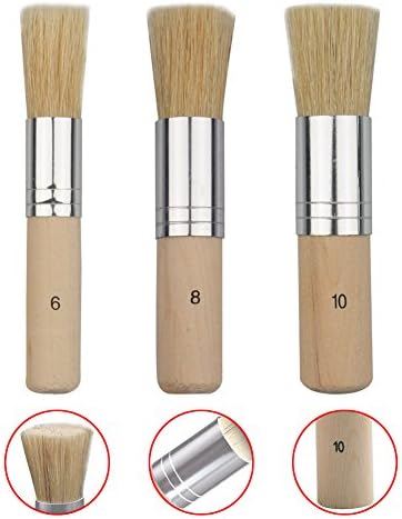 Novelfun Wooden Stencil Brush (Set of 3), Natural Bristle Brushes Perfect for Acrylic Painting, Oil Painting, Watercolor Painting, Stencil Project, Card Making and DIY Art Crafts